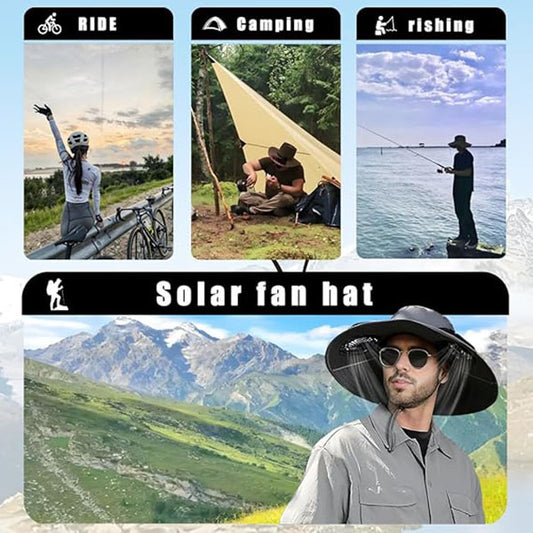 Solar-Powered Fan Wide Brim Sun Hat with Neck Protection, Outdoor Bucket Hat for Hiking, Camping