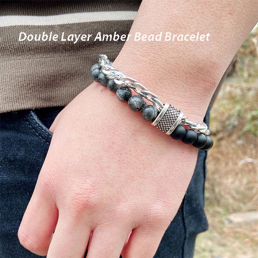 Double Layer Amber Bead Bracelet - Boho Adjustable