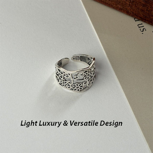 S925 Sterling Silver Retro Hollow Flower Ring