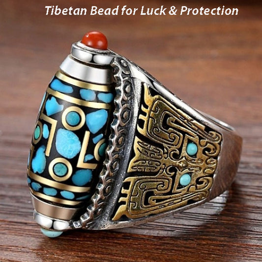 Nine Eyes Dzi Energy Ring - Handcrafted Thai Silver for Spiritual Protection & Abundance