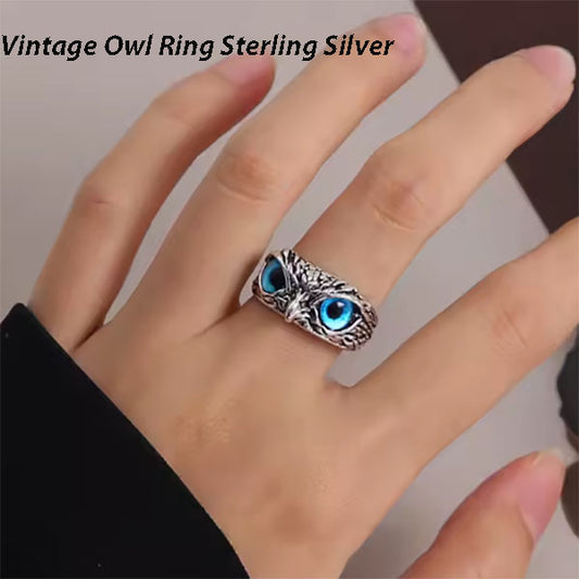 Vintage Owl Ring Sterling Silver